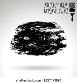 Black brush stroke and handwritten alphabet. Grunge vector abstract hand - painted element. Underline and border design.