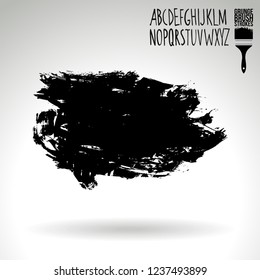 Black brush stroke and handwritten alphabet. Grunge vector abstract hand - painted element. Underline and border design.