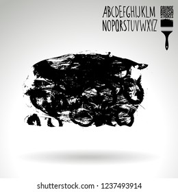 Black brush stroke and handwritten alphabet. Grunge vector abstract hand - painted element. Underline and border design.