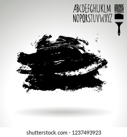 Black brush stroke and handwritten alphabet. Grunge vector abstract hand - painted element. Underline and border design.