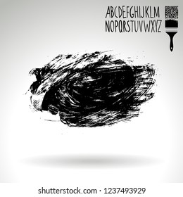 Black brush stroke and handwritten alphabet. Grunge vector abstract hand - painted element. Underline and border design.