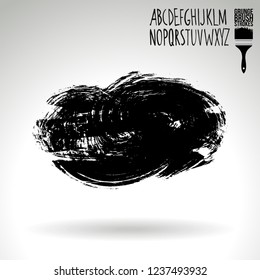 Black brush stroke and handwritten alphabet. Grunge vector abstract hand - painted element. Underline and border design.