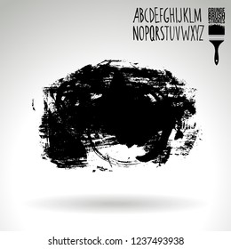 Black brush stroke and handwritten alphabet. Grunge vector abstract hand - painted element. Underline and border design.