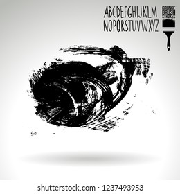Black brush stroke and handwritten alphabet. Grunge vector abstract hand - painted element. Underline and border design.