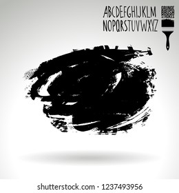 Black brush stroke and handwritten alphabet. Grunge vector abstract hand - painted element. Underline and border design.