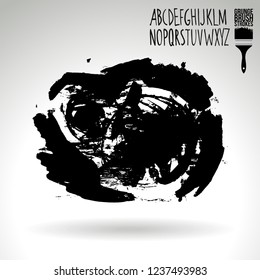 Black brush stroke and handwritten alphabet. Grunge vector abstract hand - painted element. Underline and border design.