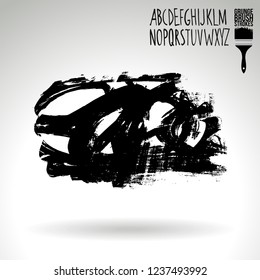 Black brush stroke and handwritten alphabet. Grunge vector abstract hand - painted element. Underline and border design.