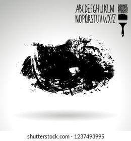 Black brush stroke and handwritten alphabet. Grunge vector abstract hand - painted element. Underline and border design.
