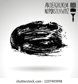 Black brush stroke and handwritten alphabet. Grunge vector abstract hand - painted element. Underline and border design.