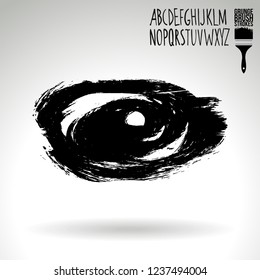 Black brush stroke and handwritten alphabet. Grunge vector abstract hand - painted element. Underline and border design.