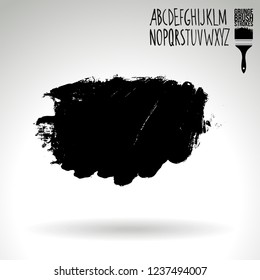 Black brush stroke and handwritten alphabet. Grunge vector abstract hand - painted element. Underline and border design.