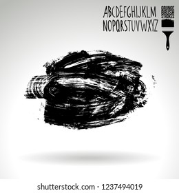 Black brush stroke and handwritten alphabet. Grunge vector abstract hand - painted element. Underline and border design.