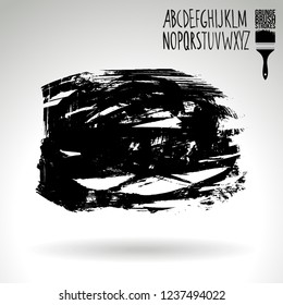 Black brush stroke and handwritten alphabet. Grunge vector abstract hand - painted element. Underline and border design.