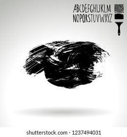 Black brush stroke and handwritten alphabet. Grunge vector abstract hand - painted element. Underline and border design.