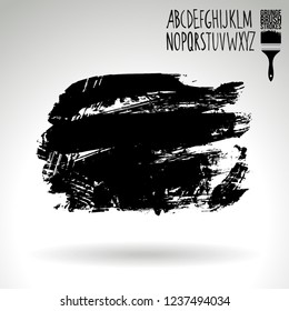 Black brush stroke and handwritten alphabet. Grunge vector abstract hand - painted element. Underline and border design.