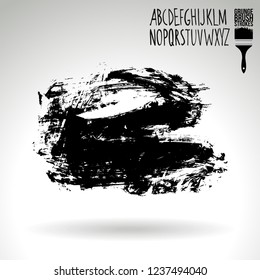 Black brush stroke and handwritten alphabet. Grunge vector abstract hand - painted element. Underline and border design.