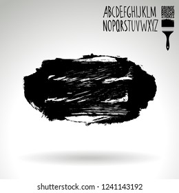 Black brush stroke and handwritten alphabet. Grunge vector abstract hand - painted element. Underline and border design.