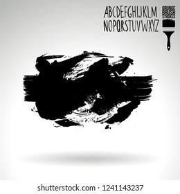 Black brush stroke and handwritten alphabet. Grunge vector abstract hand - painted element. Underline and border design.