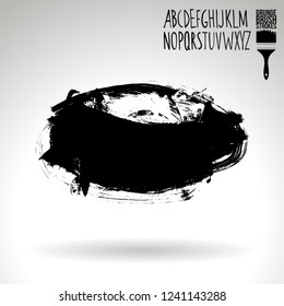 Black brush stroke and handwritten alphabet. Grunge vector abstract hand - painted element. Underline and border design.