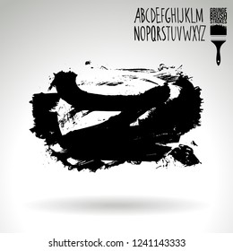 Black brush stroke and handwritten alphabet. Grunge vector abstract hand - painted element. Underline and border design.