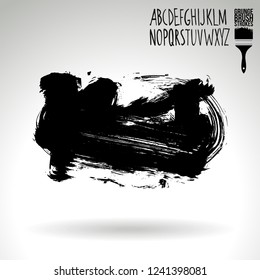 Black brush stroke and handwritten alphabet. Grunge vector abstract hand - painted element. Underline and border design.