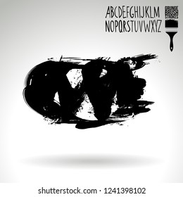 Black brush stroke and handwritten alphabet. Grunge vector abstract hand - painted element. Underline and border design.