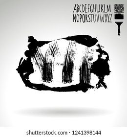 Black brush stroke and handwritten alphabet. Grunge vector abstract hand - painted element. Underline and border design.