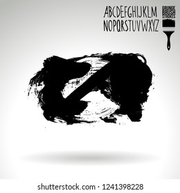 Black brush stroke and handwritten alphabet. Grunge vector abstract hand - painted element. Underline and border design.