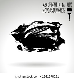 Black brush stroke and handwritten alphabet. Grunge vector abstract hand - painted element. Underline and border design.