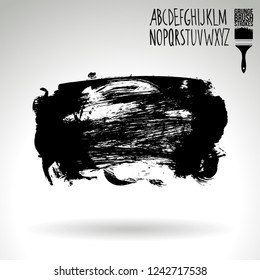 Black brush stroke and handwritten alphabet. Grunge vector abstract hand - painted element. Underline and border design.