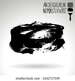 Black brush stroke and handwritten alphabet. Grunge vector abstract hand - painted element. Underline and border design.