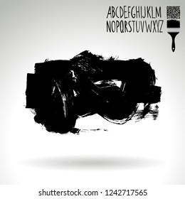 Black brush stroke and handwritten alphabet. Grunge vector abstract hand - painted element. Underline and border design.