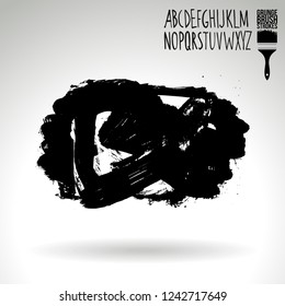 Black brush stroke and handwritten alphabet. Grunge vector abstract hand - painted element. Underline and border design.