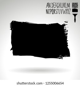 Black brush stroke and handwritten alphabet. Grunge vector abstract hand - painted element. Underline and border design.