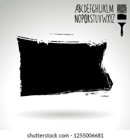 Black brush stroke and handwritten alphabet. Grunge vector abstract hand - painted element. Underline and border design.