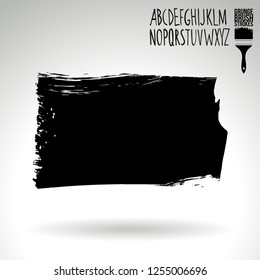Black brush stroke and handwritten alphabet. Grunge vector abstract hand - painted element. Underline and border design.
