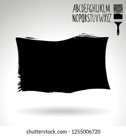 Black brush stroke and handwritten alphabet. Grunge vector abstract hand - painted element. Underline and border design.