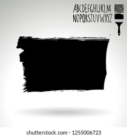Black brush stroke and handwritten alphabet. Grunge vector abstract hand - painted element. Underline and border design.