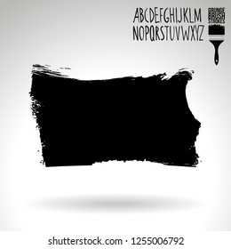 Black brush stroke and handwritten alphabet. Grunge vector abstract hand - painted element. Underline and border design.
