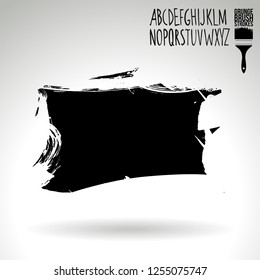 Black brush stroke and handwritten alphabet. Grunge vector abstract hand - painted element. Underline and border design.