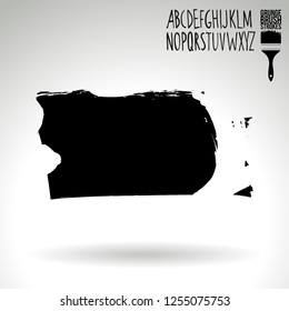 Black brush stroke and handwritten alphabet. Grunge vector abstract hand - painted element. Underline and border design.