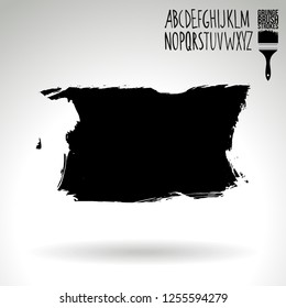 Black brush stroke and handwritten alphabet. Grunge vector abstract hand - painted element. Underline and border design.
