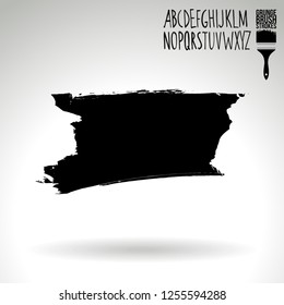 Black brush stroke and handwritten alphabet. Grunge vector abstract hand - painted element. Underline and border design.