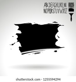 Black brush stroke and handwritten alphabet. Grunge vector abstract hand - painted element. Underline and border design.