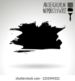 Black brush stroke and handwritten alphabet. Grunge vector abstract hand - painted element. Underline and border design.