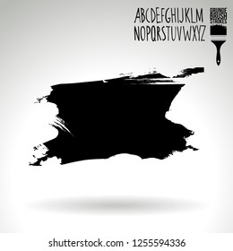 Black brush stroke and handwritten alphabet. Grunge vector abstract hand - painted element. Underline and border design.
