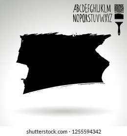 Black brush stroke and handwritten alphabet. Grunge vector abstract hand - painted element. Underline and border design.