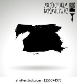 Black brush stroke and handwritten alphabet. Grunge vector abstract hand - painted element. Underline and border design.