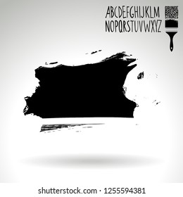Black brush stroke and handwritten alphabet. Grunge vector abstract hand - painted element. Underline and border design.