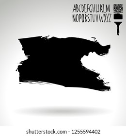 Black brush stroke and handwritten alphabet. Grunge vector abstract hand - painted element. Underline and border design.